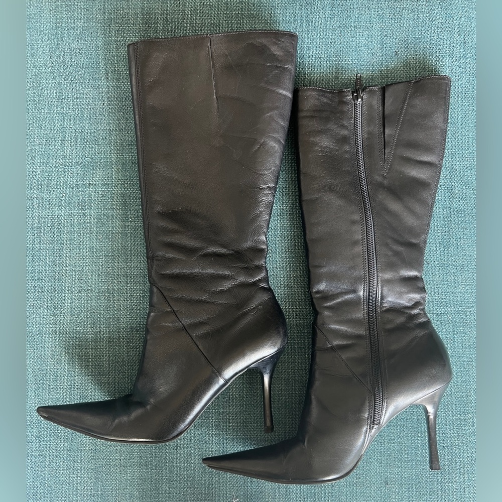 Naughty Black Leather Heels